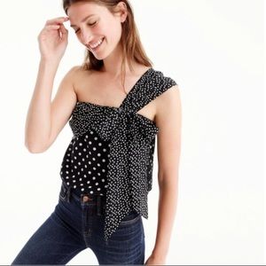 J. Crew One Shoulder Bow Polka Dot Top